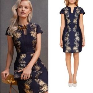 Brand new Ted Baker Tzalla Sculpted Stardust Navy-Gold Dress Size 0